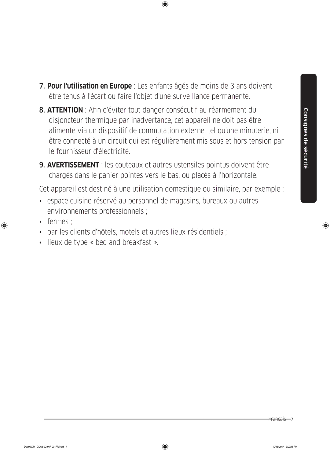 Samsung DW60M9550BB/ET, DW60M9530BB/ET, DW60M9970US/ET manual Français 7  